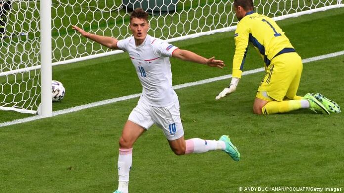 Patrik Schick of Czech Republic celebrates after scoring their side's first goal during the UEFA Euro 2020